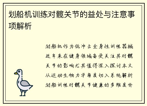 划船机训练对髋关节的益处与注意事项解析